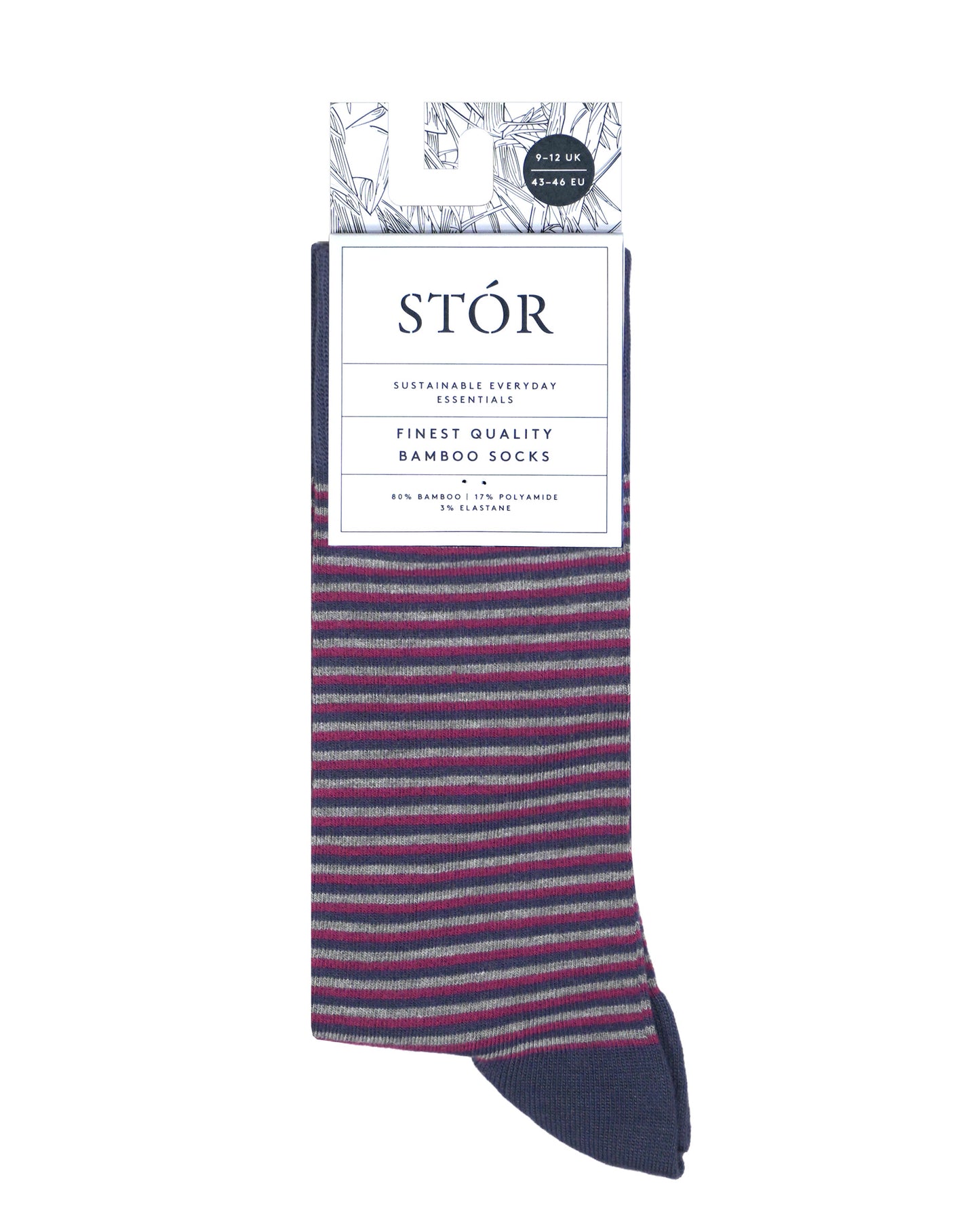 Bamboo Mid Calf - Mini Stripe - Navy/Grey/Pink Multi