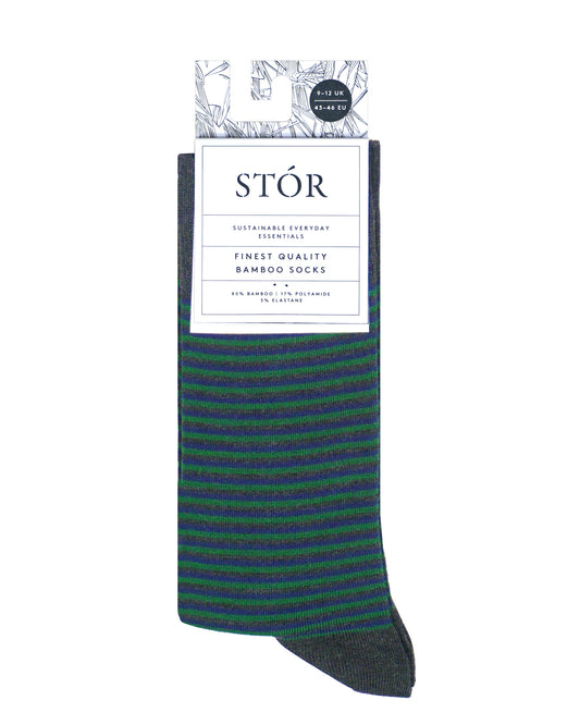 Bamboo Mid Calf - Mini Stripe - Navy/Green/Grey