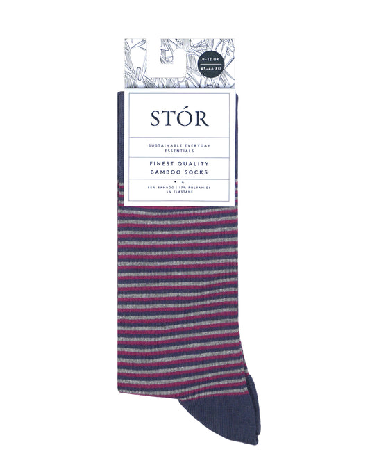 Bamboo Mid Calf - Mini Stripe - Navy/Grey/Pink Multi