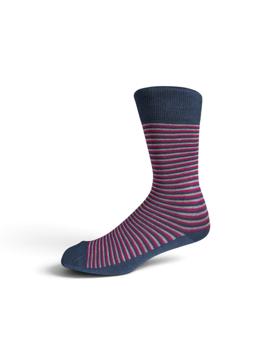 Everyday Bamboo Sock Stripes - Indigo/Grey/Pink